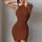 Sexy Summer Slim Wrap Hip Dress Solid Patchwork Sleeveless Mini Dresses Women Oneck High Street INS 2