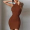Sexy Summer Slim Wrap Hip Dress Solid Patchwork Sleeveless Mini Dresses Women Oneck High Street INS 4