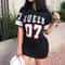 VNeck Queen Letters Print Dress Short Sleeve Basketball Sporty Style Sexy Loose Female Clothing Str 2