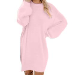 oversized basic ladies cloth, women winter sweater knit crewneck, warm long sleeve casual dress