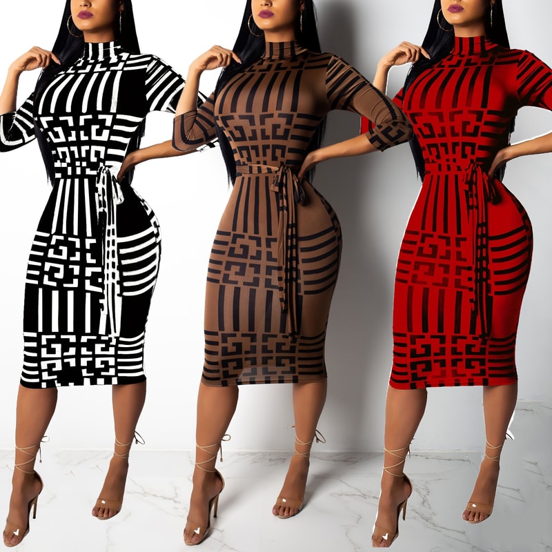 Fashion Women Spring Fall Elegant Dress Long Sleeve Sexy Mini Bandage Dresses Letter Print Midi Dre 0