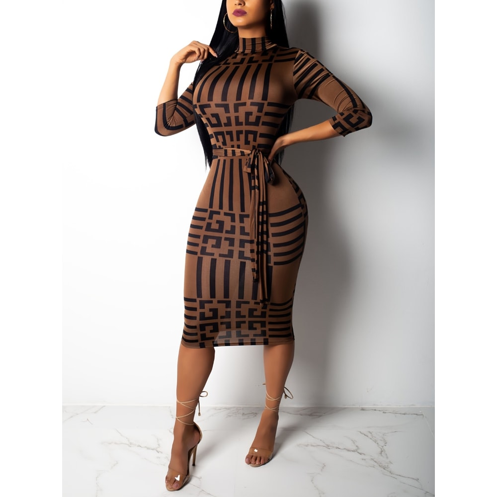 Fashion Women Spring Fall Elegant Dress Long Sleeve Sexy Mini Bandage Dresses Letter Print Midi Dre 1