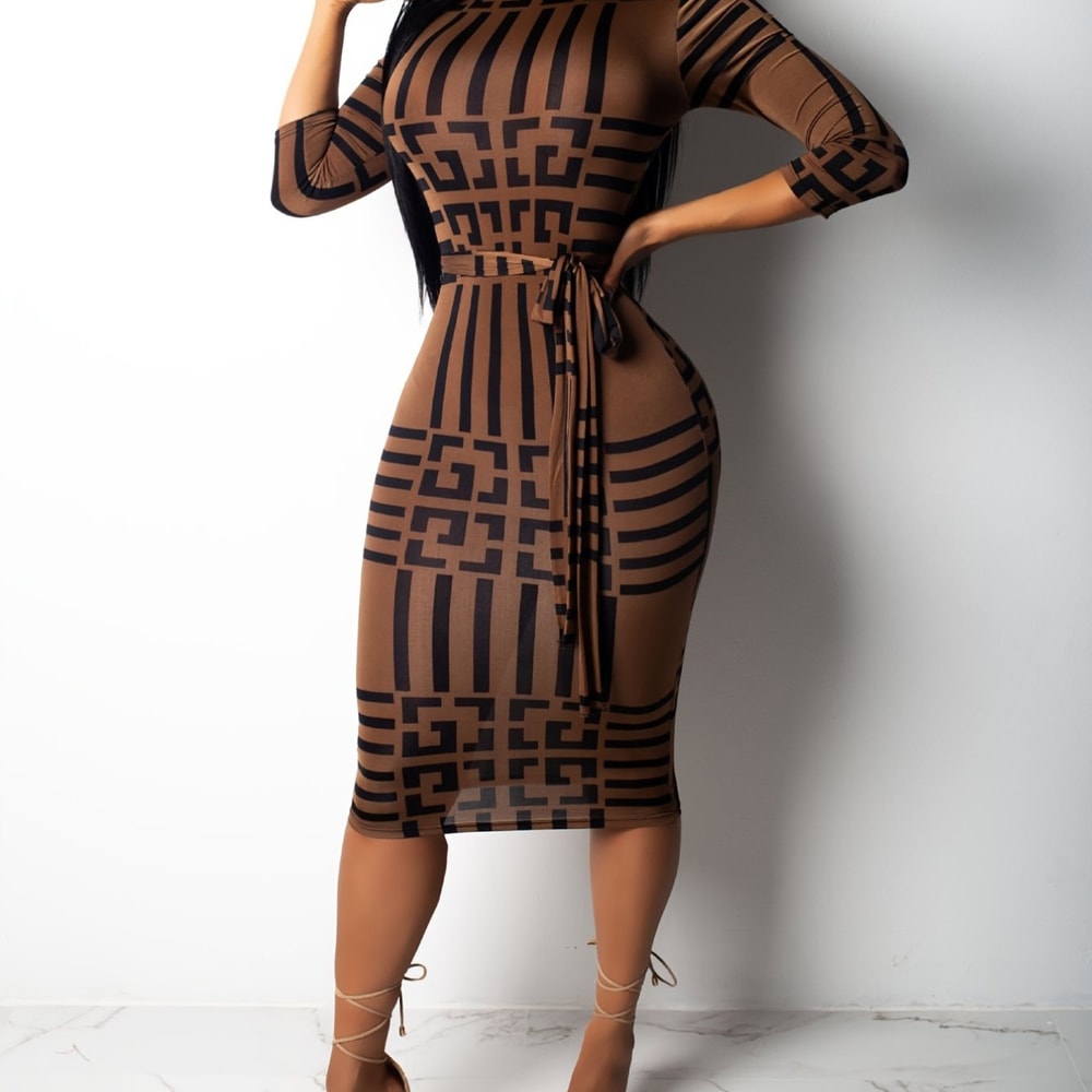 Fashion Women Spring Fall Elegant Dress Long Sleeve Sexy Mini Bandage Dresses Letter Print Midi Dre 5