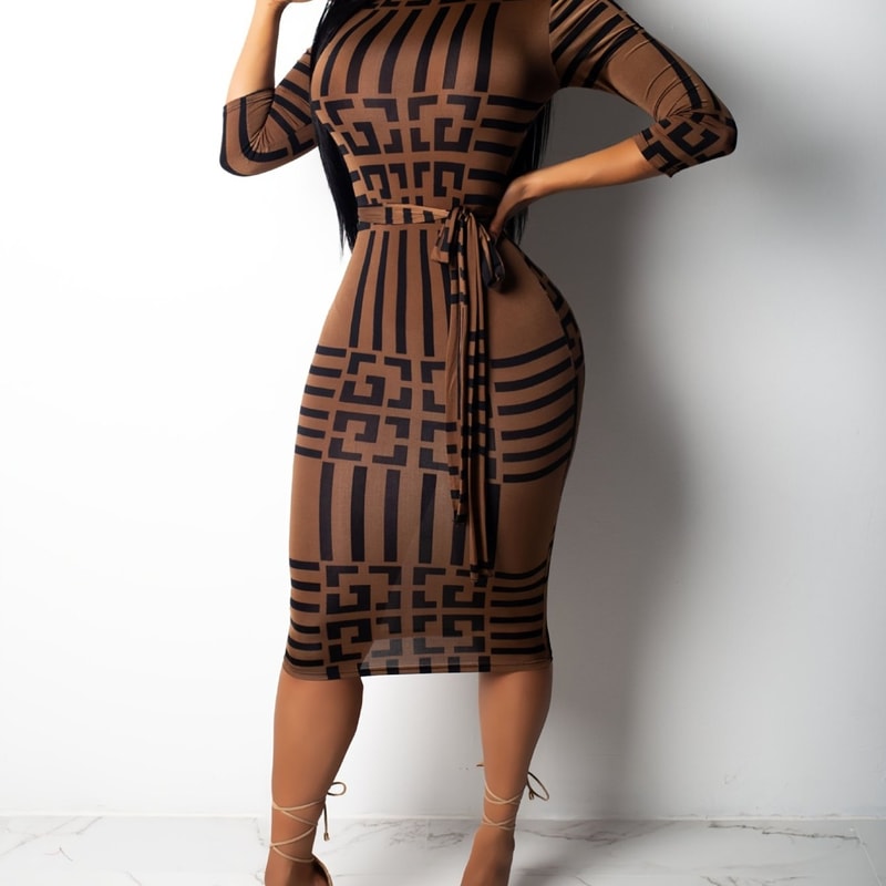 Fashion Women Spring Fall Elegant Dress Long Sleeve Sexy Mini Bandage Dresses Letter Print Midi Dre 5