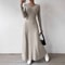 Solid Color Long Dress, Fashionable Knitted Long Sleeve A-Line Streetwear Dress for Women, Slimming Fit Dress