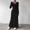 Solid Color Long Dress, Fashionable Knitted Long Sleeve A-Line Streetwear Dress for Women, Slimming Fit Dress