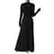 Solid Color Long Dress, Fashionable Knitted Long Sleeve A-Line Streetwear Dress for Women, Slimming Fit Dress