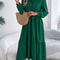 Spring and Autumn Casual Vacation Long Sleeved Turn-down Collar Single-Breasted Dress for Women