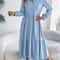 Spring and Autumn Casual Vacation Long Sleeved Turn-down Collar Single-Breasted Dress for Women