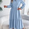 Spring and Autumn Casual Vacation Long Sleeved Turn-down Collar Single-Breasted Dress for Women
