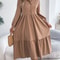 Spring and Autumn Casual Vacation Long Sleeved Turn-down Collar Single-Breasted Dress for Women