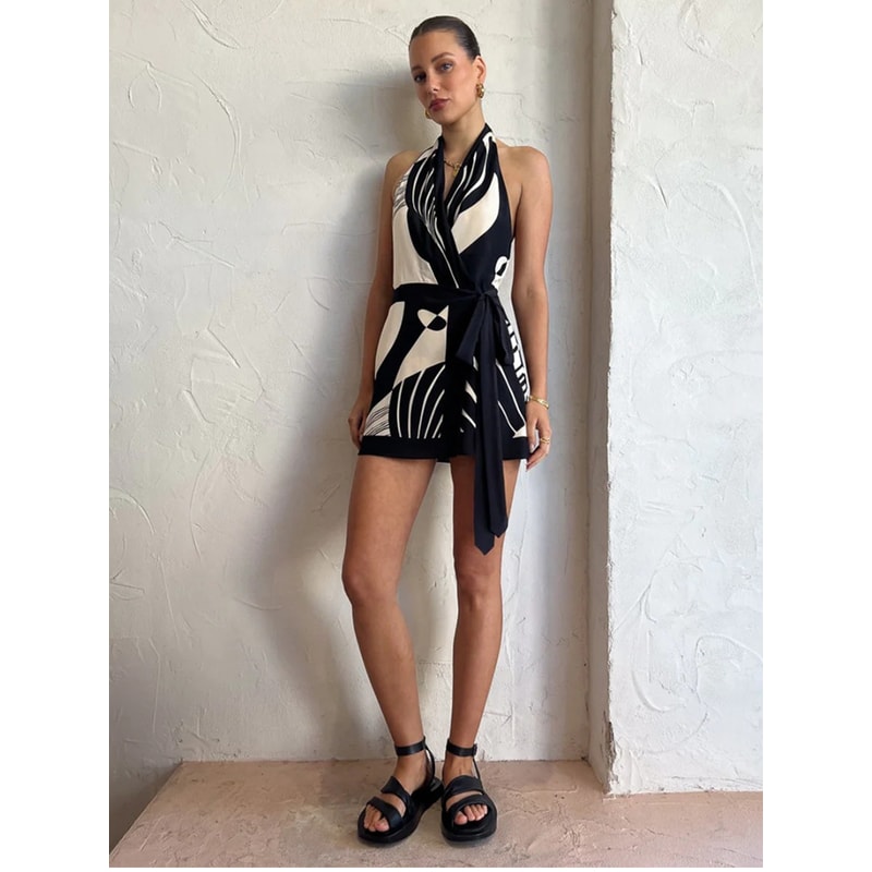 Sexy A-Line Dress Women Fashion Halter Lace-Up Backless V-neck Slim Sheath Sleeveless Club Print Bodycon Vestidos Robe