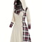 Plaid Print Knitted Hooded Dress, Fake Buckle High Waist, Long Sleeve A-line Dress