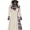 Plaid Print Knitted Hooded Dress, Fake Buckle High Waist, Long Sleeve A-line Dress