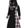 Plaid Print Knitted Hooded Dress, Fake Buckle High Waist, Long Sleeve A-line Dress