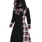 Plaid Print Knitted Hooded Dress, Fake Buckle High Waist, Long Sleeve A-line Dress