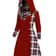Plaid Print Knitted Hooded Dress, Fake Buckle High Waist, Long Sleeve A-line Dress