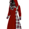 Plaid Print Knitted Hooded Dress, Fake Buckle High Waist, Long Sleeve A-line Dress