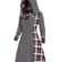 Plaid Print Knitted Hooded Dress, Fake Buckle High Waist, Long Sleeve A-line Dress