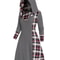 Plaid Print Knitted Hooded Dress, Fake Buckle High Waist, Long Sleeve A-line Dress