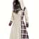 Plaid Print Knitted Hooded Dress, Fake Buckle High Waist, Long Sleeve A-line Dress