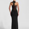 Sexy Patchwork Elegant Maxi Dress Women Trendy Halter Backless Bodycon With Sheer Ribbons For Eveni 1