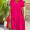 Solid V-neck Large Swing Loose Dress for Summer Sweet Style