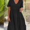 Solid V-neck Large Swing Loose Dress for Summer Sweet Style