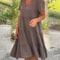 Solid V-neck Large Swing Loose Dress for Summer Sweet Style