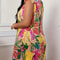 Plus Size Floral Print V Neck Dress Casual Summer Vacation Butterfly Sleeve Curve Clothing for Women