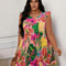 Plus Size Floral Print V Neck Dress Casual Summer Vacation Butterfly Sleeve Curve Clothing for Women