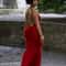 Nibber Red Shiny Spaghetti Strap Maxi Dress Women Solid Sexy Backless Ruched Cleavage Bodyshaping R 2