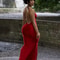 Nibber Red Shiny Spaghetti Strap Maxi Dress Women Solid Sexy Backless Ruched Cleavage Bodyshaping R 2