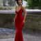 Nibber Red Shiny Spaghetti Strap Maxi Dress Women Solid Sexy Backless Ruched Cleavage Bodyshaping R 3