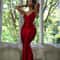 Nibber Red Shiny Spaghetti Strap Maxi Dress Women Solid Sexy Backless Ruched Cleavage Bodyshaping R 6