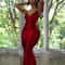 Nibber Red Shiny Spaghetti Strap Maxi Dress Women Solid Sexy Backless Ruched Cleavage Bodyshaping R 5