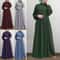 Spring Casual Loose Waist Retro Muslim Abaya Long Robe Big Swing Style Cotton Solid Color Patchwork Dress