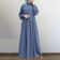 Spring Casual Loose Waist Retro Muslim Abaya Long Robe Big Swing Style Cotton Solid Color Patchwork Dress