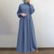 Spring Casual Loose Waist Retro Muslim Abaya Long Robe Big Swing Style Cotton Solid Color Patchwork Dress