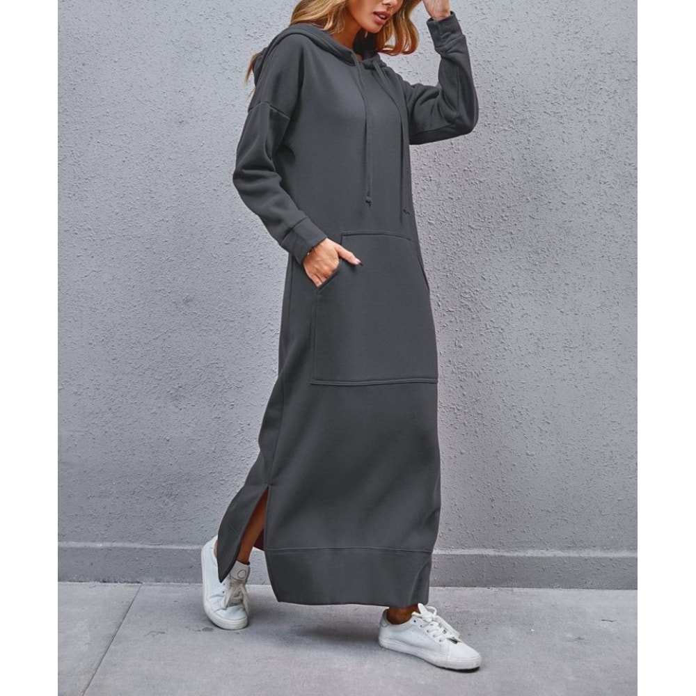 Winter Warm Midi Robe Hooded Long Sweatshirt Dress Casual Vestidos