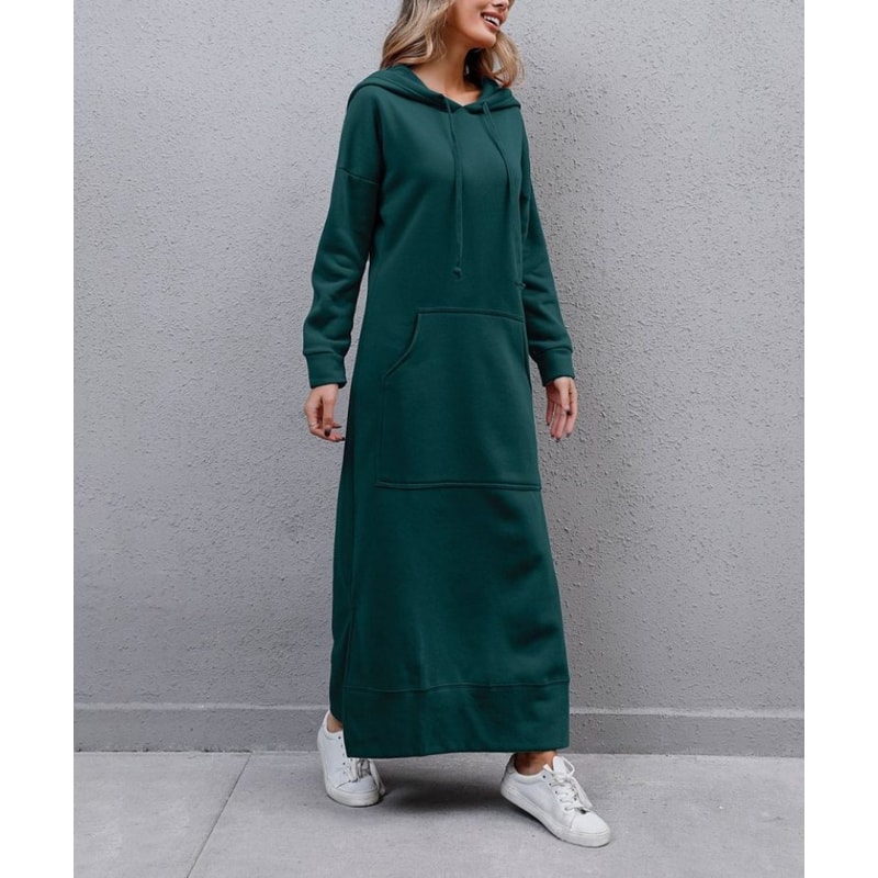Winter Warm Midi Robe Hooded Long Sweatshirt Dress Casual Vestidos