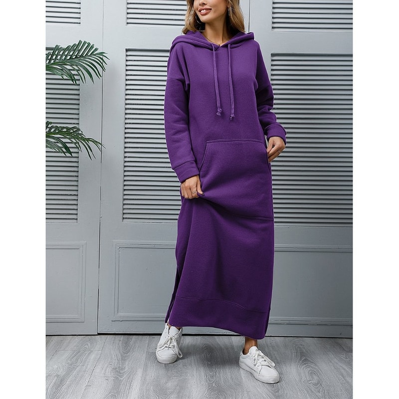 Winter Warm Midi Robe Hooded Long Sweatshirt Dress Casual Vestidos