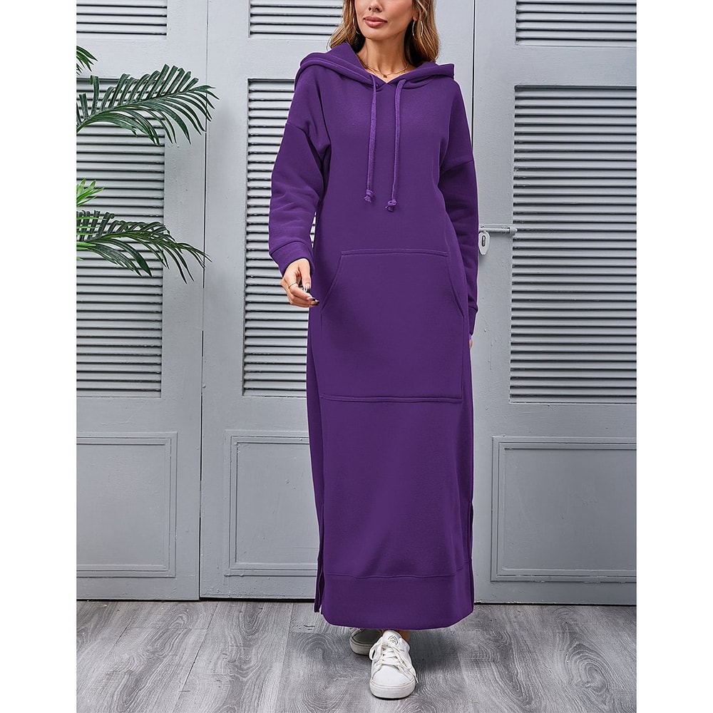 Winter Warm Midi Robe Hooded Long Sweatshirt Dress Casual Vestidos