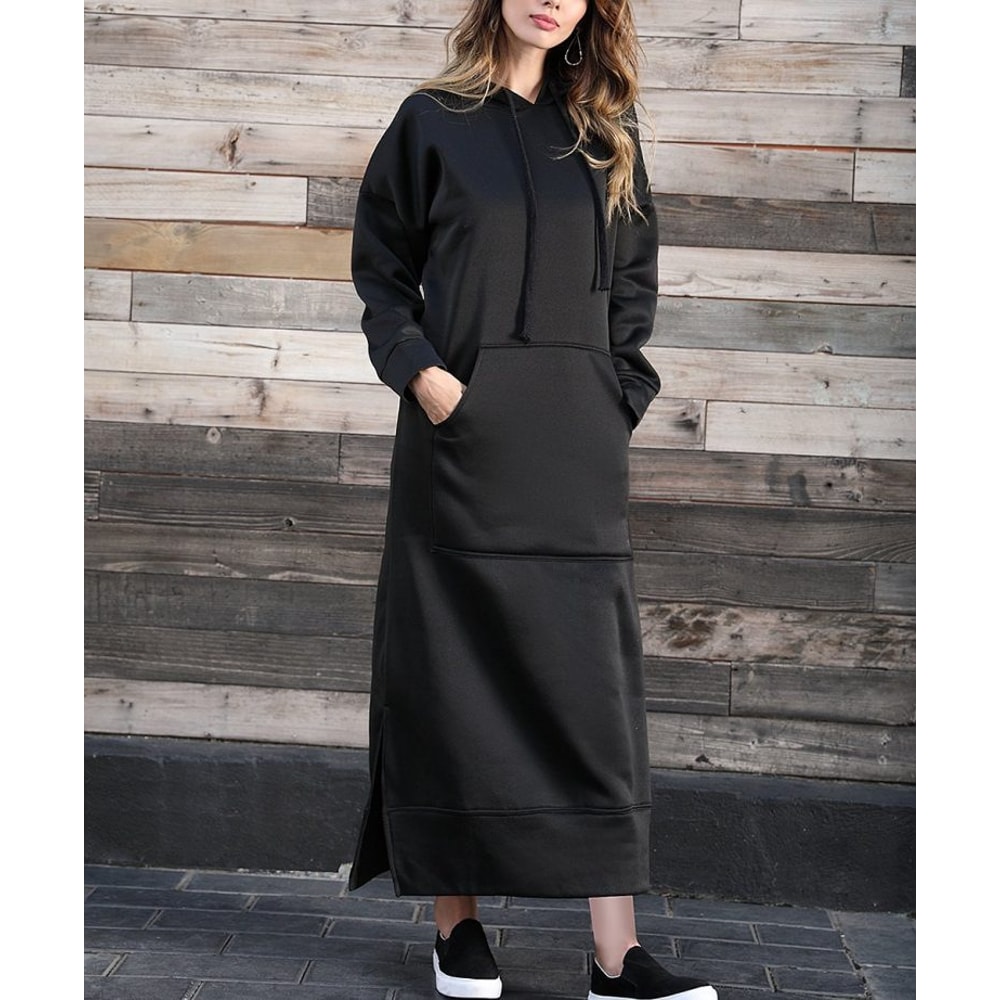 Winter Warm Midi Robe Hooded Long Sweatshirt Dress Casual Vestidos