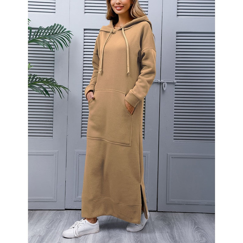 Winter Warm Midi Robe Hooded Long Sweatshirt Dress Casual Vestidos