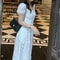 Summer Elegant Korean Chic White Midi Dress, Women French Hollow Out Sexy Kawaii, Vestidos Fiesta Fashion Short Sleeves