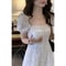 Summer Elegant Korean Chic White Midi Dress, Women French Hollow Out Sexy Kawaii, Vestidos Fiesta Fashion Short Sleeves
