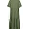 Womens Dress Plus Size Casual Loose VNeck Solid Long Pleated Spring Summer Dress 1