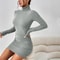 Women Dresses Elegant Party Autumn Winter Mini Dresses Sexy Sheath Turtleneck Long Sleeves Knitted 2