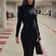 Fashion Turtleneck Long Sleeves Black Sexy Bodycon Maxi Prom Dress, Fall Casual Clothes, Streetwear Party Festival